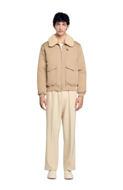 Sandro Shearling Collar Aviator Jacket