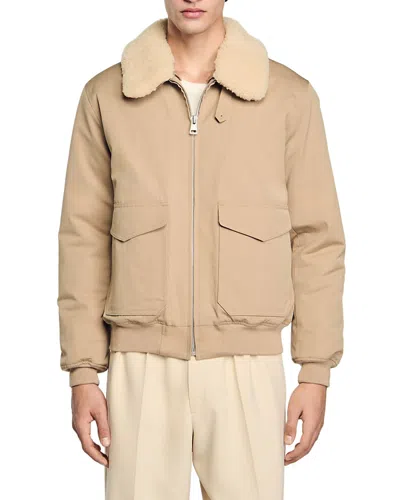 SANDRO SHEARLING COLLAR AVIATOR JACKET