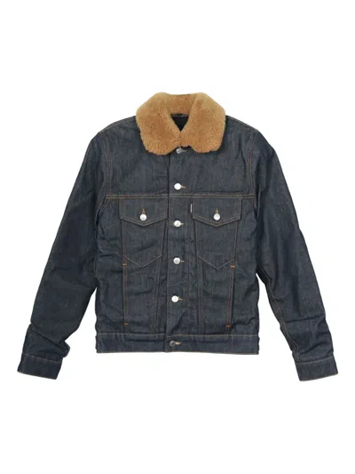 Pre-owned Sandro Shearling-collar Denim Jacket In Blue