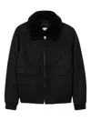 Sandro Mens Black Shearling-collar Wool-blend Aviator Jacket