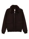 Sandro Mens Chocolate Shearling-collar Wool-blend Aviator Jacket In Black