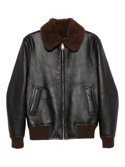 Sandro Jacke Mit Shearling-kragen In Brown