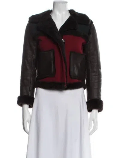 Pre-owned Sandro Shearling Colorblock Pattern Jacket In Multi