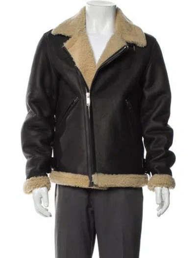 Pre-owned Sandro Shearling Colorblock Pattern Moto Jacket W/ Tags In Black