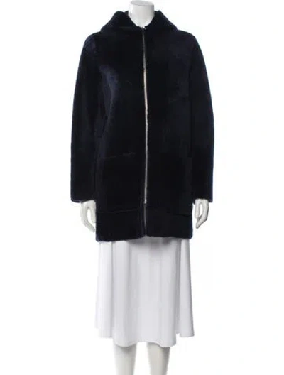 Pre-owned Sandro Shearling Fur Coat In Blue