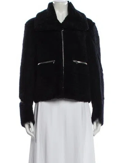 Pre-owned Sandro Shearling Fur Jacket In Blue