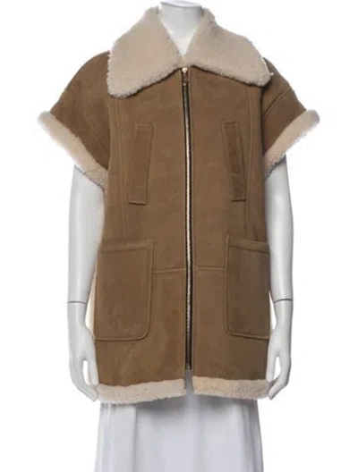 Pre-owned Sandro Shearling Fur Jacket In Brown/neutrals/white