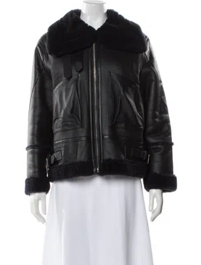Pre-owned Sandro Shearling Jacket In Black