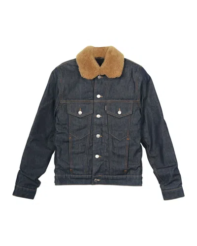 Sandro Shearling Trucker Jacket In Blue Cotton Denim