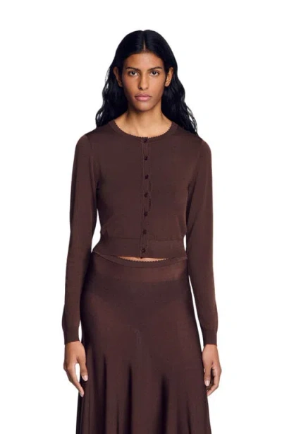 Sandro Sheer Knit Cardigan In Brown