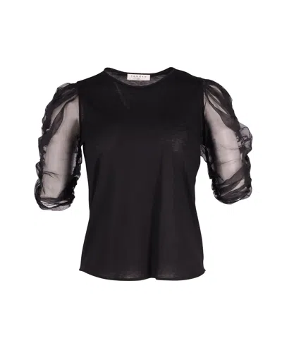 Sandro Sheer Sleeved Blouse In Black Lyocell