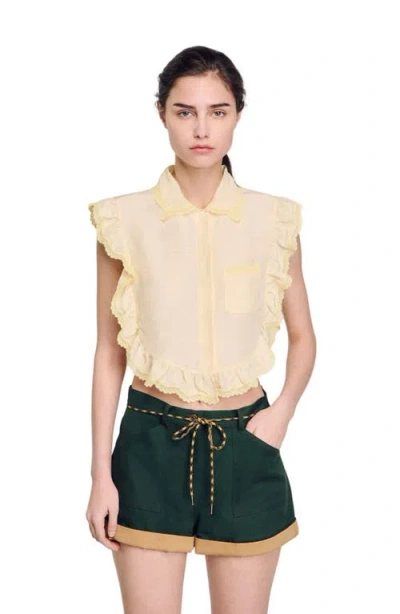 Sandro Shirt Collar With Lace Detail In Light Yellow