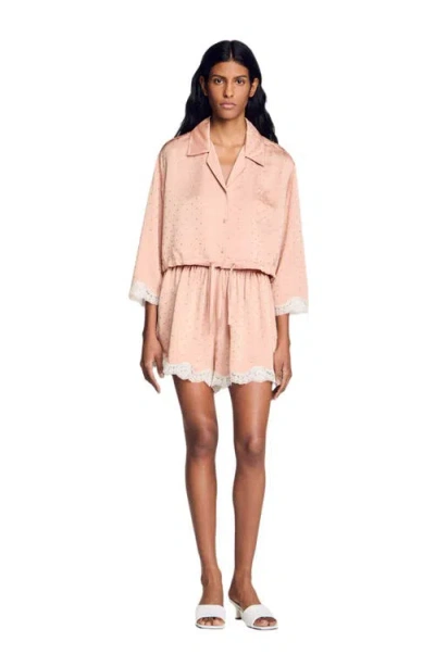 Sandro Shirt Embellished With Rhinestones In Pink