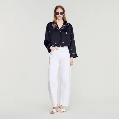 Sandro Shirt With Beads And Rhinestones In Black