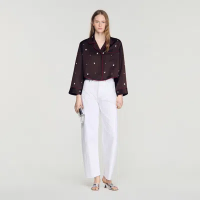 Sandro Shirt With Beads And Rhinestones In Brown