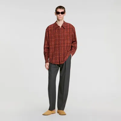 Sandro Shirt With Velvet Flocking In Burnt Orange