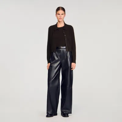 Sandro Shirt-collar Cardigan In Brown