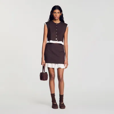Sandro Short 2-in-1 Wool Skirt In Brown