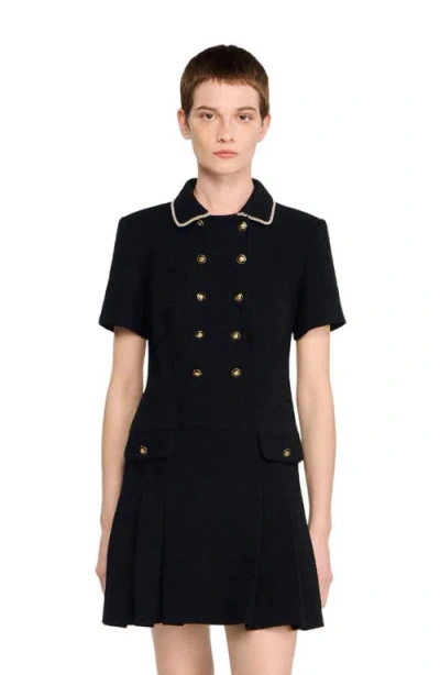 Sandro Short Buttoned Tweed Dress In Multi