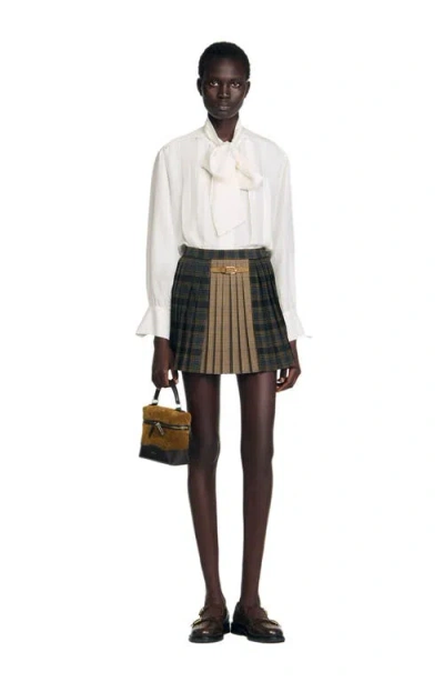 SANDRO SANDRO CHECK PATTERN PLEATED MINI SHIRT