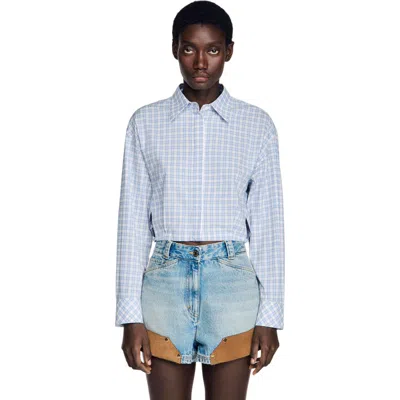 Sandro Short Checked Shirt In Blue
