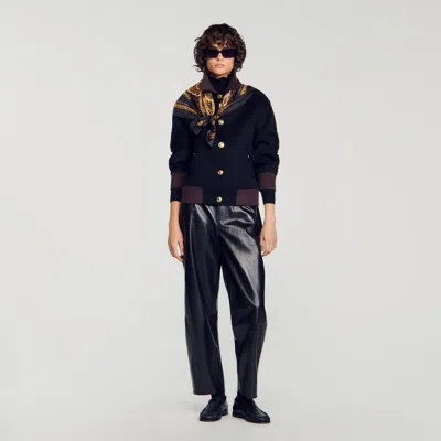 Sandro Short Coat With Contrast Collar In Black