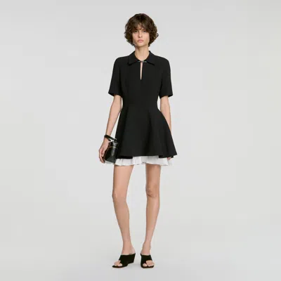 Sandro Short Contrast Skater Dress In Black