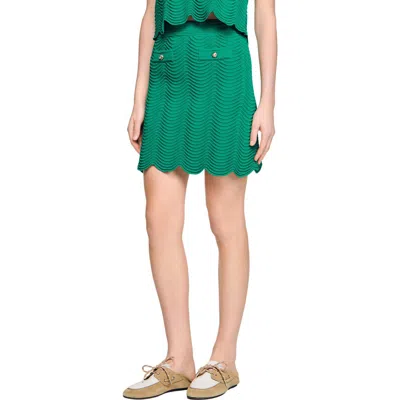 Sandro Short Decorative Knit Skirt In Green