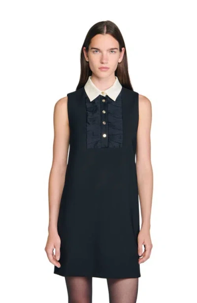 Sandro Short Dress With Contrast Collar In Black