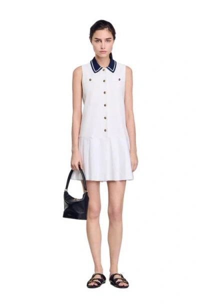 Sandro Short Dress With Contrasting Collar In Naturels