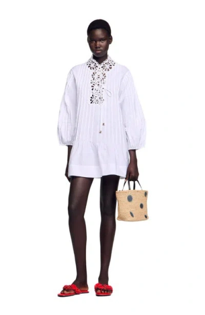 Sandro Short Dress With Lace Detail In White