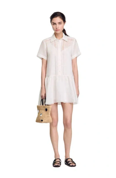 Sandro Short Dress With Lace Details In White