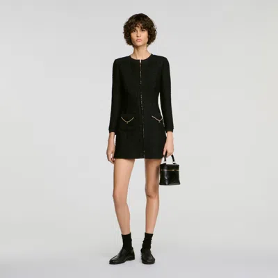 Sandro Short Dress With Metal Chain In Black