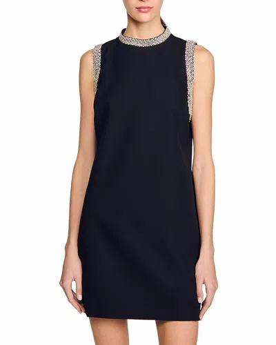 SANDRO SHORT DRESS WITH RHINESTONE TRIM