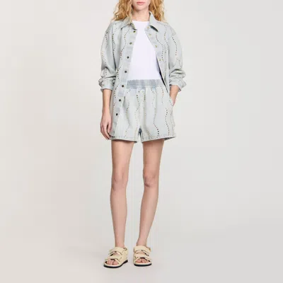 Sandro Short En Jean Strassé Et Perlé