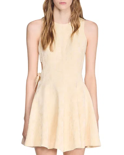 Sandro Short Floral Jacquard Dress In Yellow