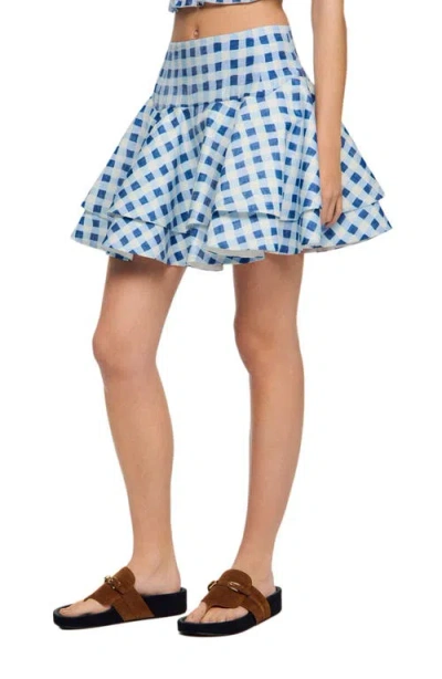 Sandro Short Gingham Linen Skirt In Blue