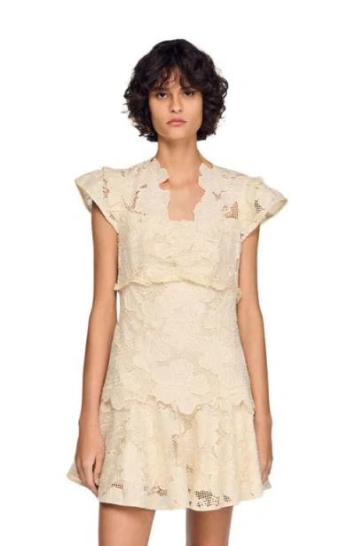 Sandro Paris Lace Guipure Mini Dress In White