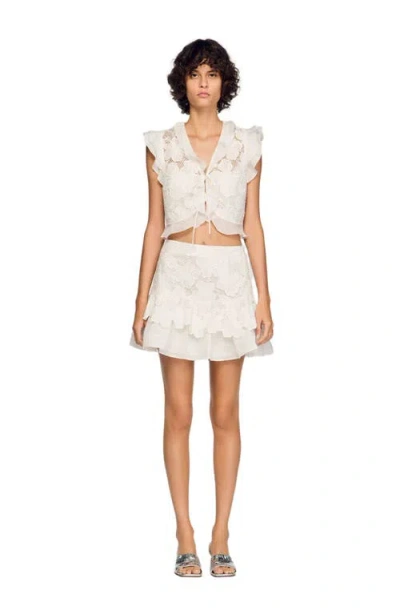 Sandro Nayla Short Guipure Lace Skirt In White