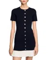 Sandro Short Knit Dress With Ruffle In Black/ecru