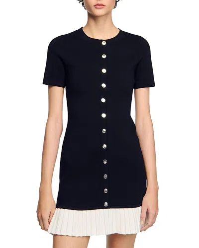 SANDRO SHORT KNIT DRESS WITH RUFFLE
