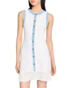 Sandro Womens Ruffle-hem Contrast-trim Stretch-knit Mini Dress Naturels In Ecru