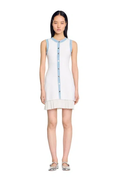 Sandro Short Knit Dress With Ruffles In Ecru