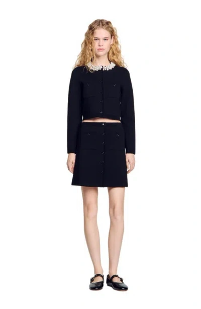 Sandro Short Knit Skirt In Black