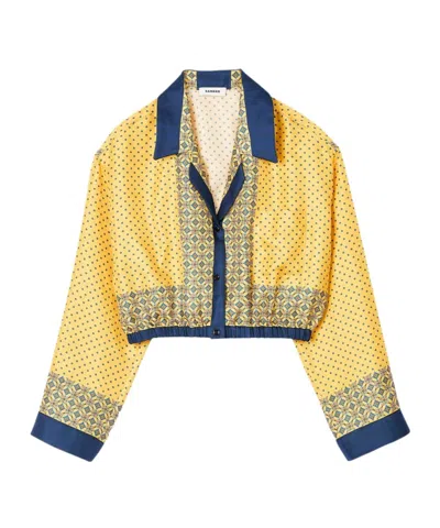 Sandro Short Patterned Flowing Silk Shirt In Jaunes / Oranges