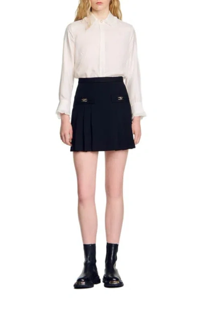 Sandro Rebecca Stitched Pleats Short Skirt In Black