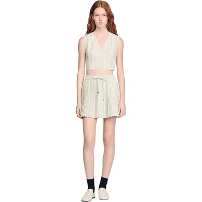 Sandro Womens Ecru Striped Pleated Woven Mini Skirt In Gray