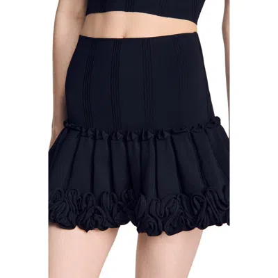 Sandro Short Ribbed Knit Skirt In Black