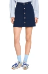 Sandro Short Ribbed Skirt With Press Studs In Blue