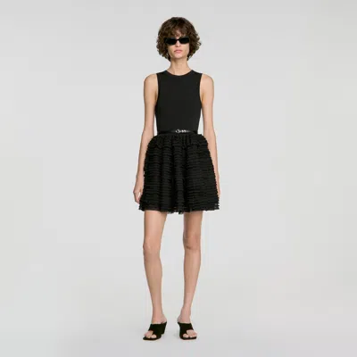 Sandro Short Ruffled Lace Dress In Black